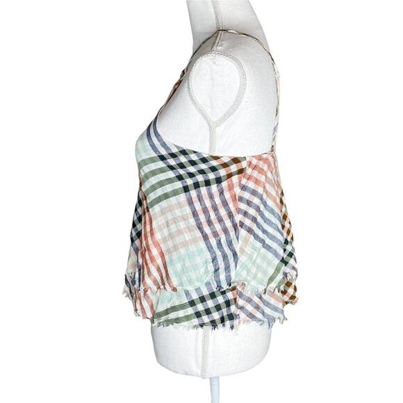 American Eagle plaid high neck frayed tank top women's XS - Picture 3 of 7